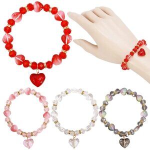 Chunky Heart Charm Bracelet Set